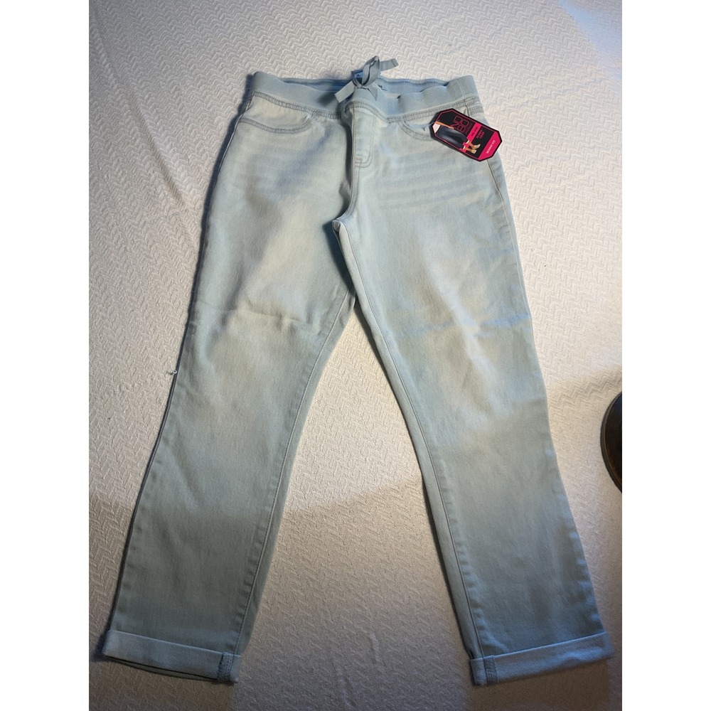 NO BOUNDARIES Kids Girls Mid Rise Skinny Fit Crop Jeans Drawstring Size M (7-9)
